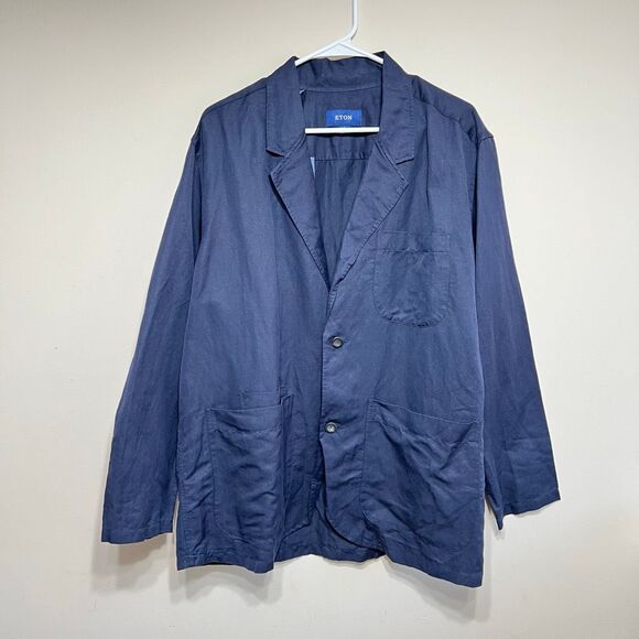 Eton Navy Blue Sports Linen Jacket Blazer XL Men NEW - Picture 1 of 8